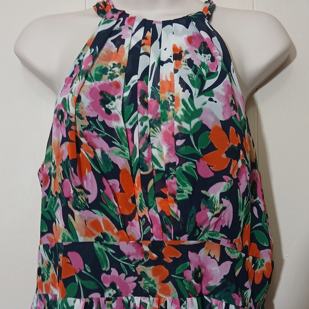 Eliza J Halter Chiffon Maxi Dress – Navy Pink Floral Party Spring Summer NWT - Picture 6 of 12